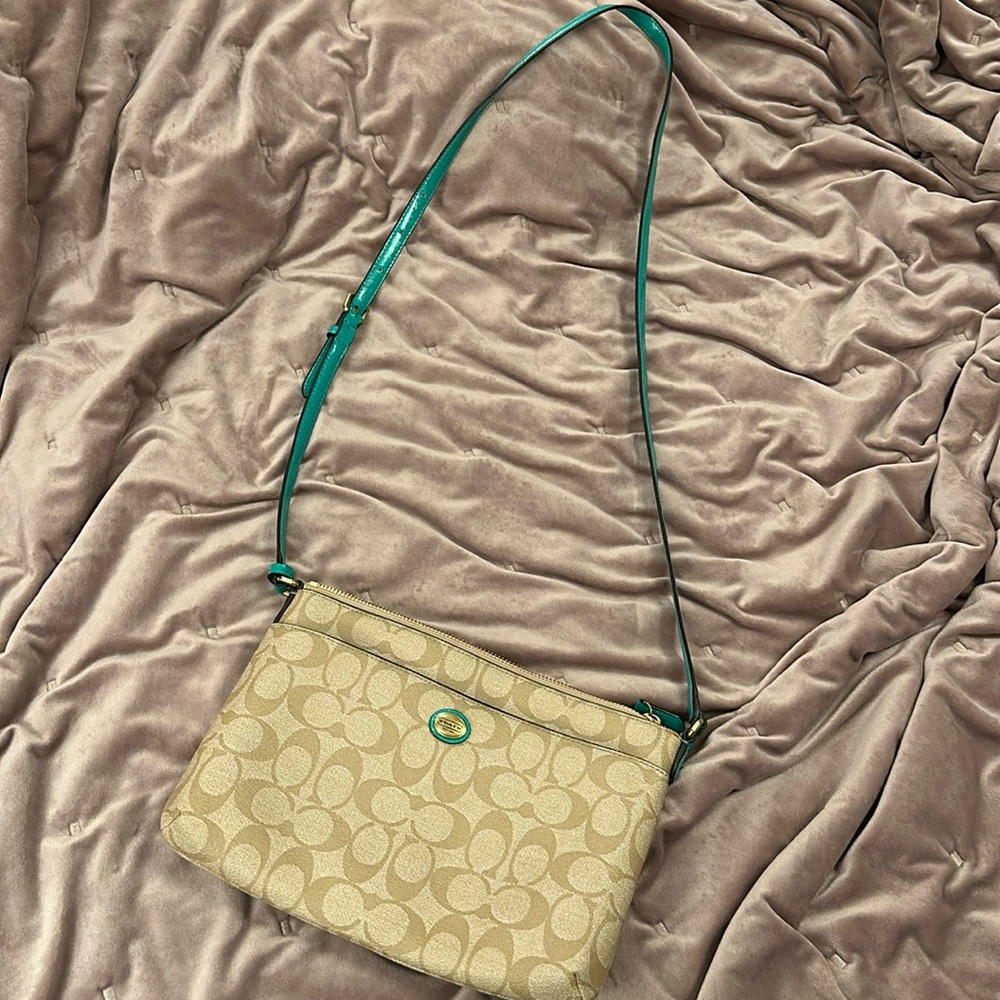 Coach Teal and Tan Crossbody Purse